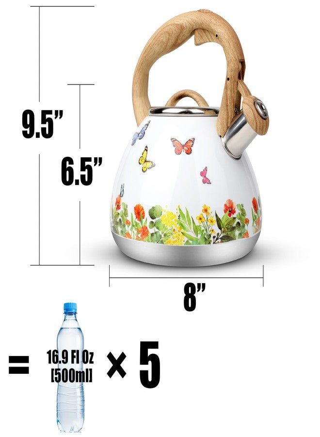 toptier Tea Kettle, Toptier Teapot Whistling Kettle with Wood Pattern Handle Loud Whistle, Food Grade Stainless Steel Tea Pot for Stovetops Induction Water Kettle, 2.7-Quart Butterfly - Image 2
